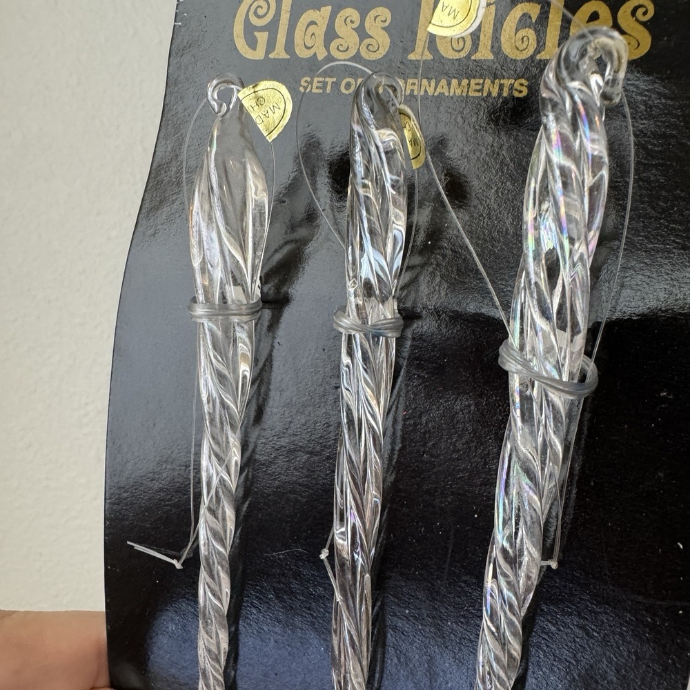 Department 56 Long Clear Glass Icicle Christmas Ornaments Set of 3 Snowy Tree - Picture 2 of 5